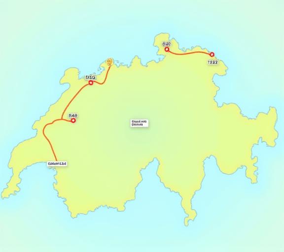 Eine Karte der Schweiz mit einer markierten Route und Vignetten-Symbolen