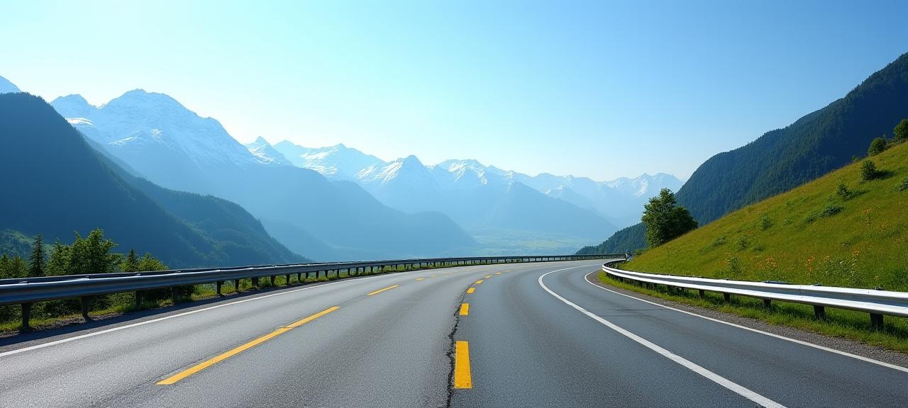 Panorama einer Schweizer Autobahn in den Alpen